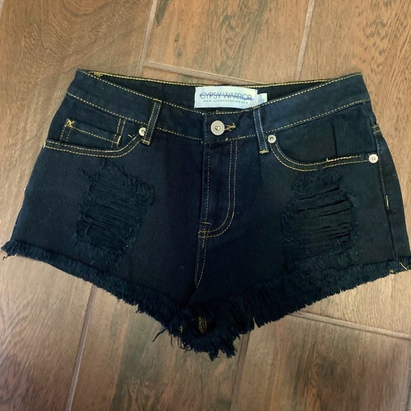Gypsy Warrior Pants - Gypsy Warrior Urban Black Distressed Cut Off Shorts